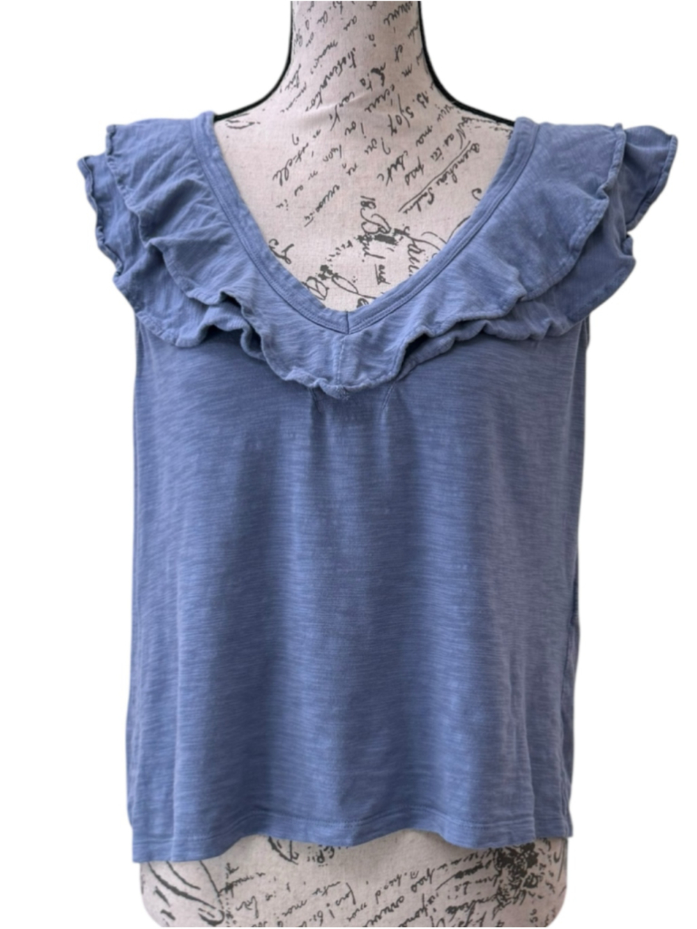 Women's White House Black Market Ruffle V-Neck Tee, Size M, Blue